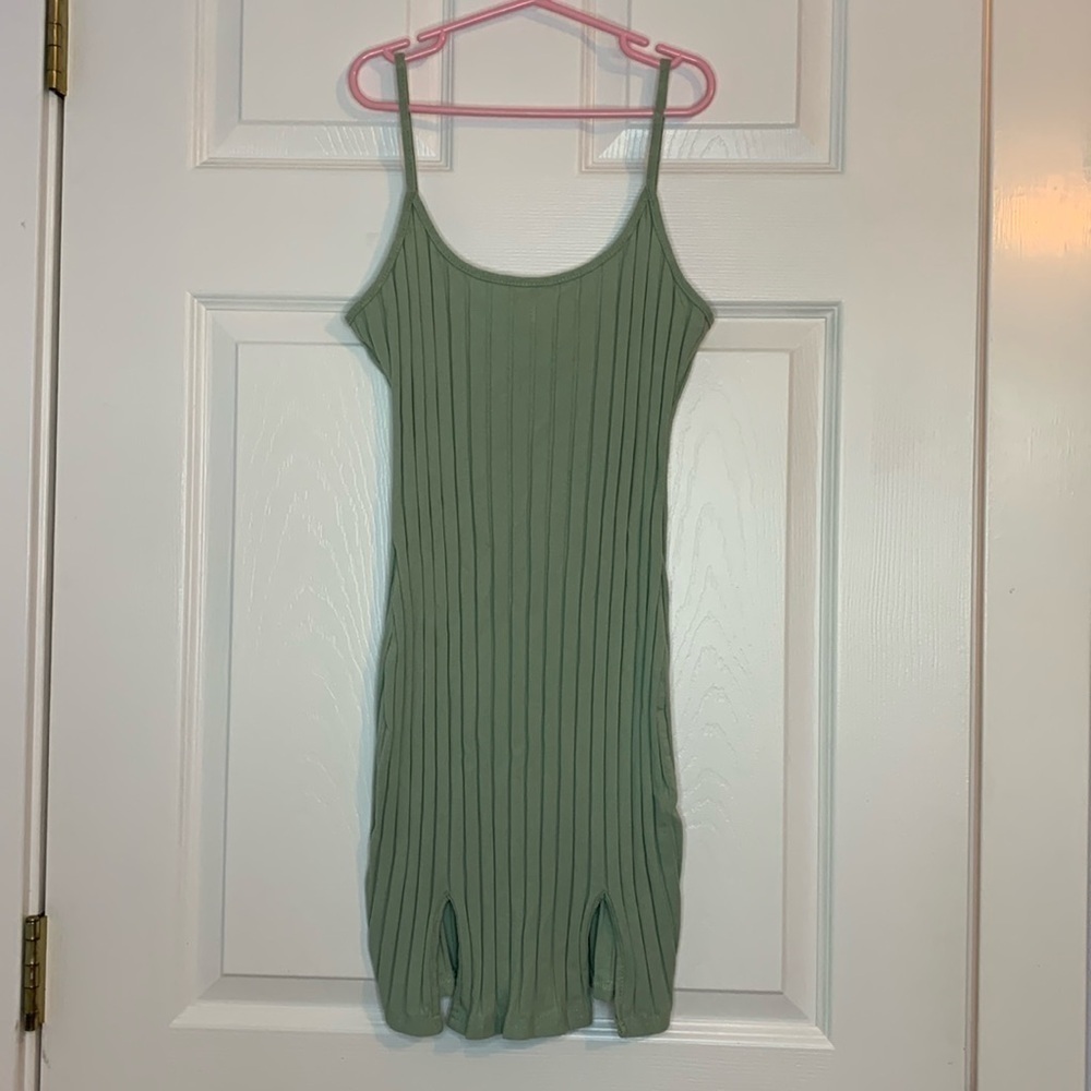 SHEIN spaghetti strap stretch dress antique green size small ribbed adjustable